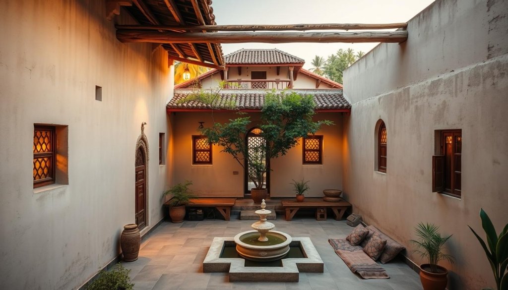 Traditional Indian home adapted to hot climate with thick walls and natural cooling features Traditional Indian home adapted to hot climate with thick walls and natural cooling features